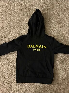 Balmain Kids Black Hoodie with Neon Yellow Logo
